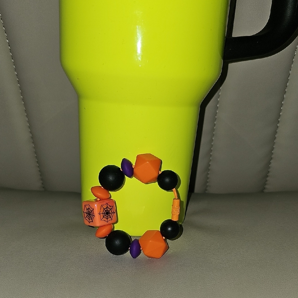 Spooky Halloween Spider Web Tumbler Charm - Orange, Black, Purple